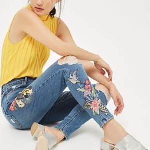 Topshop Moto Jamie High Waisted Embroidered Jeans